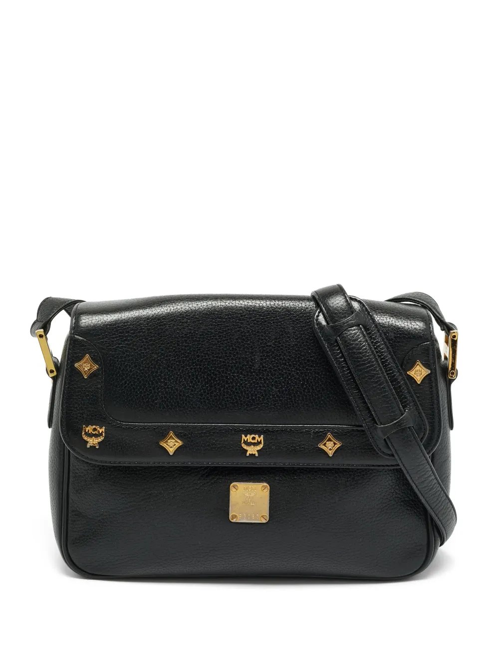 MCM studded flap cross body bag