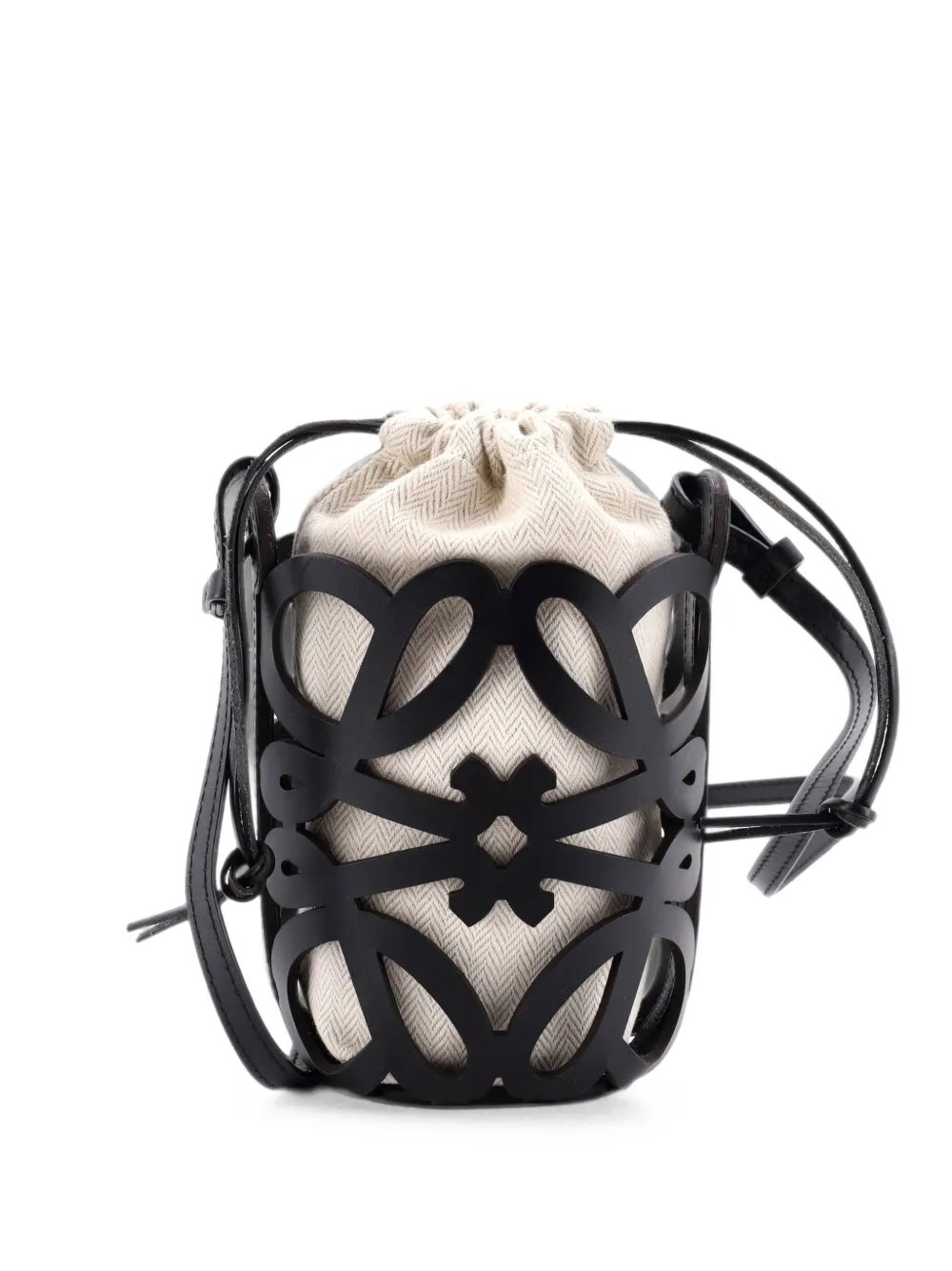 Anagram Drawstring Crossbody Bag Leather with Canvas Mini bucket bag