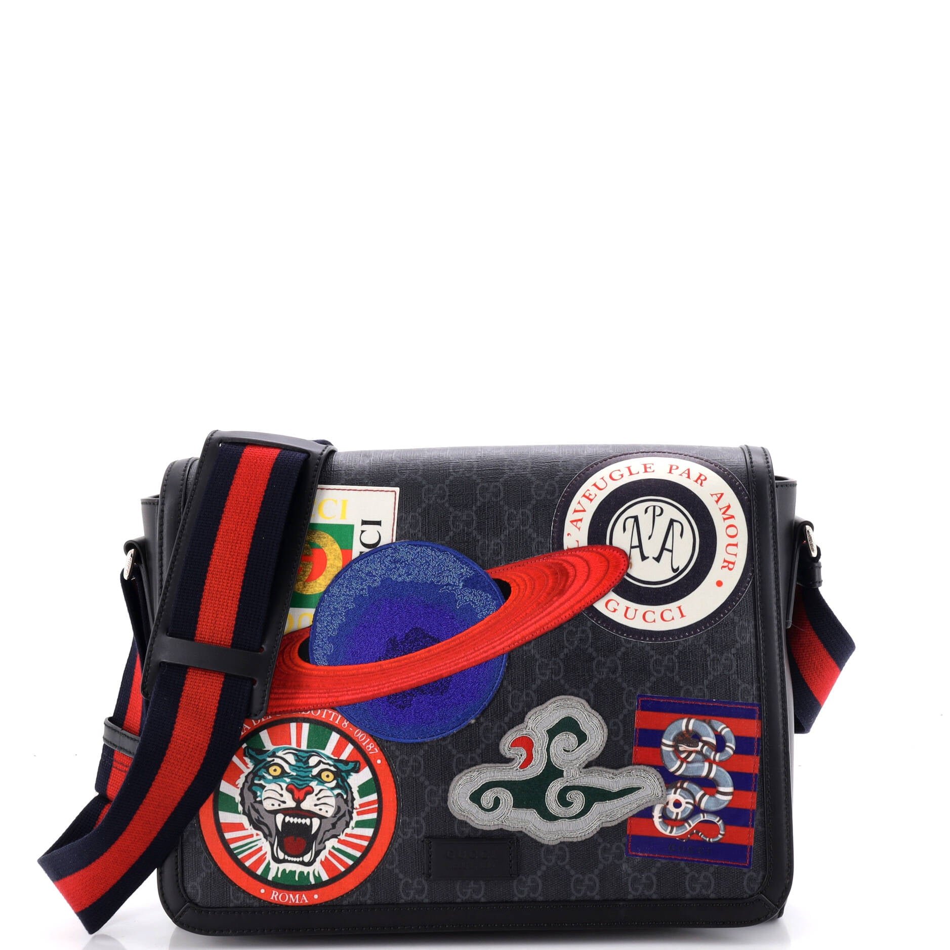 Night Courrier Flap Messenger GG Coated Canvas with Applique Large