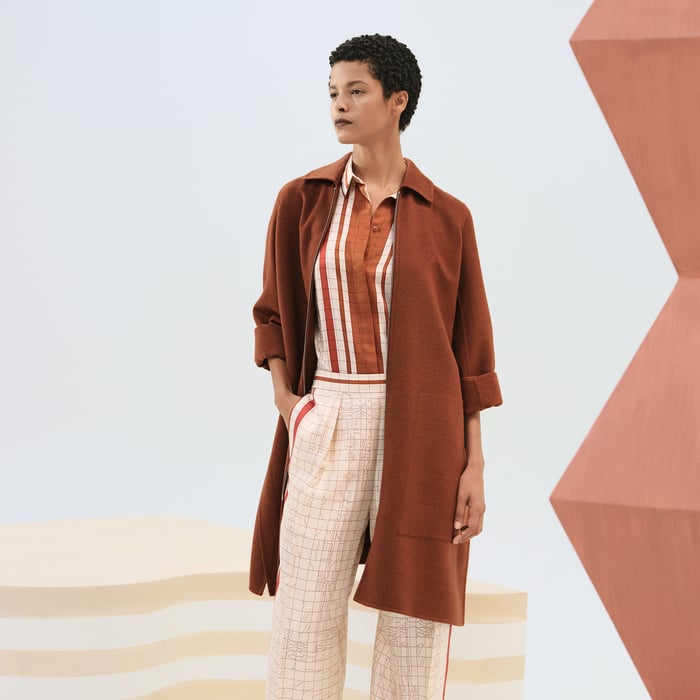 Marron Muscavado Wool Zipped Coat