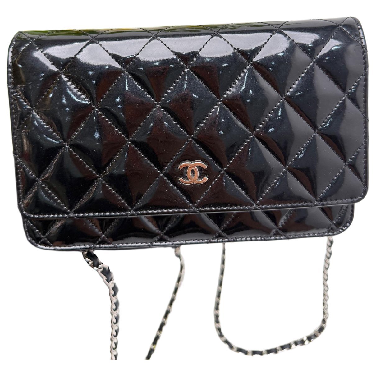 Trendy CC Wallet on Chain patent leather crossbody bag