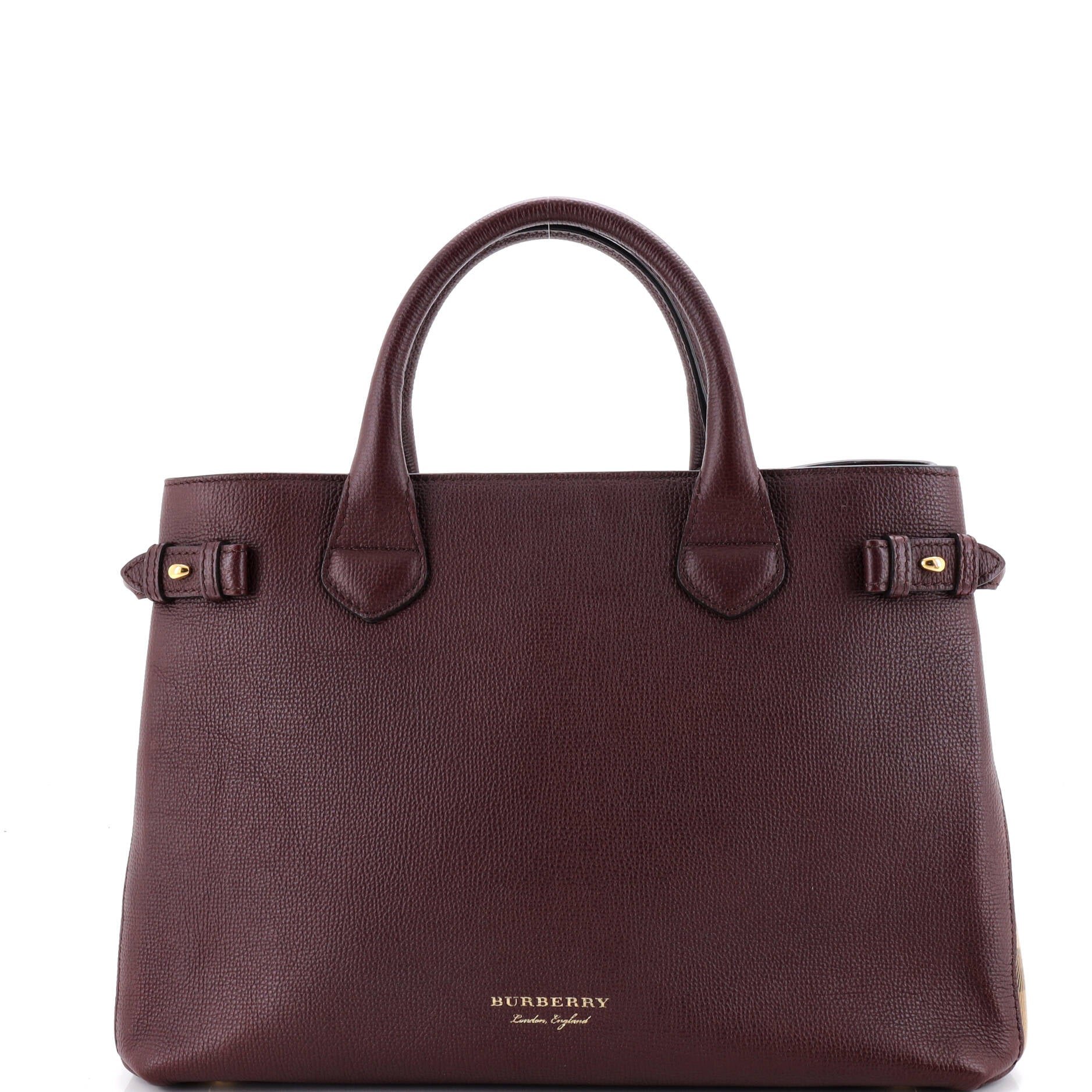 Banner Tote Leather and House Check Canvas Medium