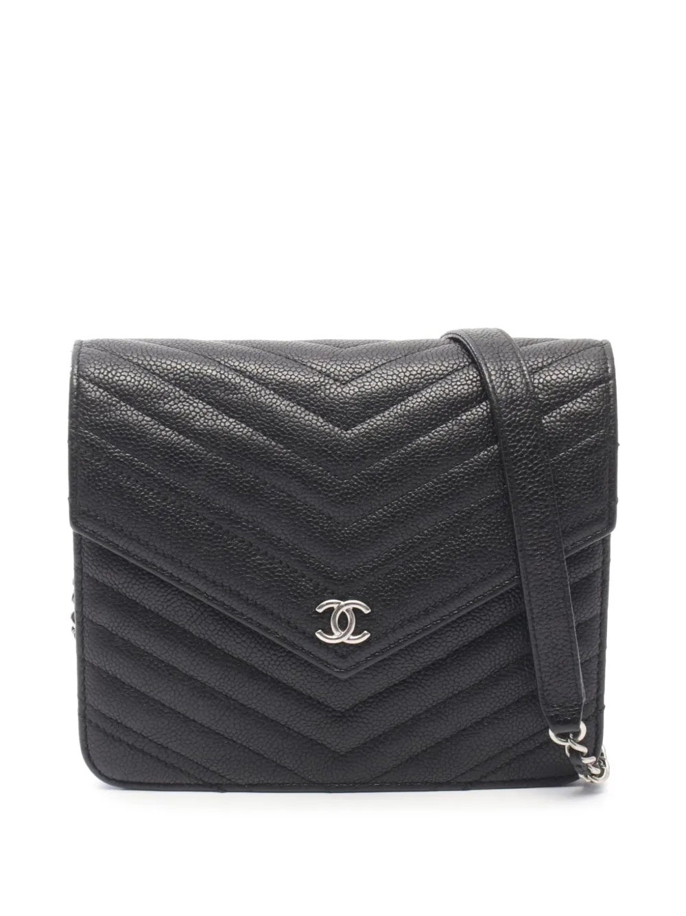 2017-2018 CC Chevron Caviar Square Wallet On Chain crossbody bag