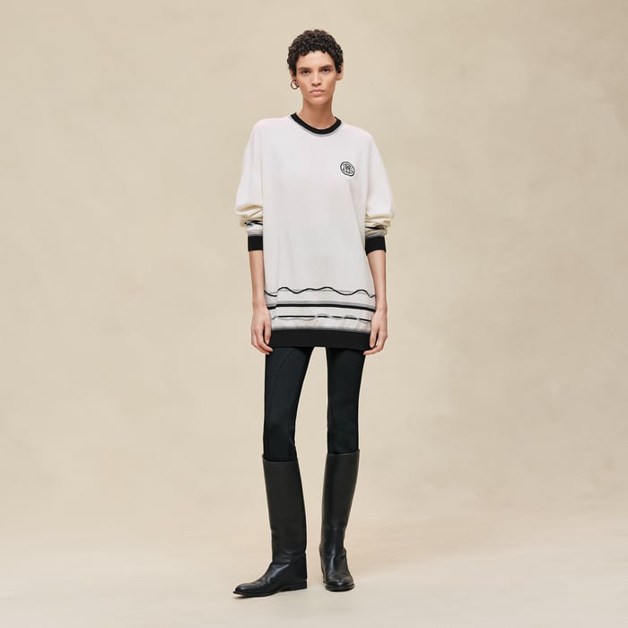 Blanc Nacre "Ex-libris" Long-sleeve Tunic Sweater