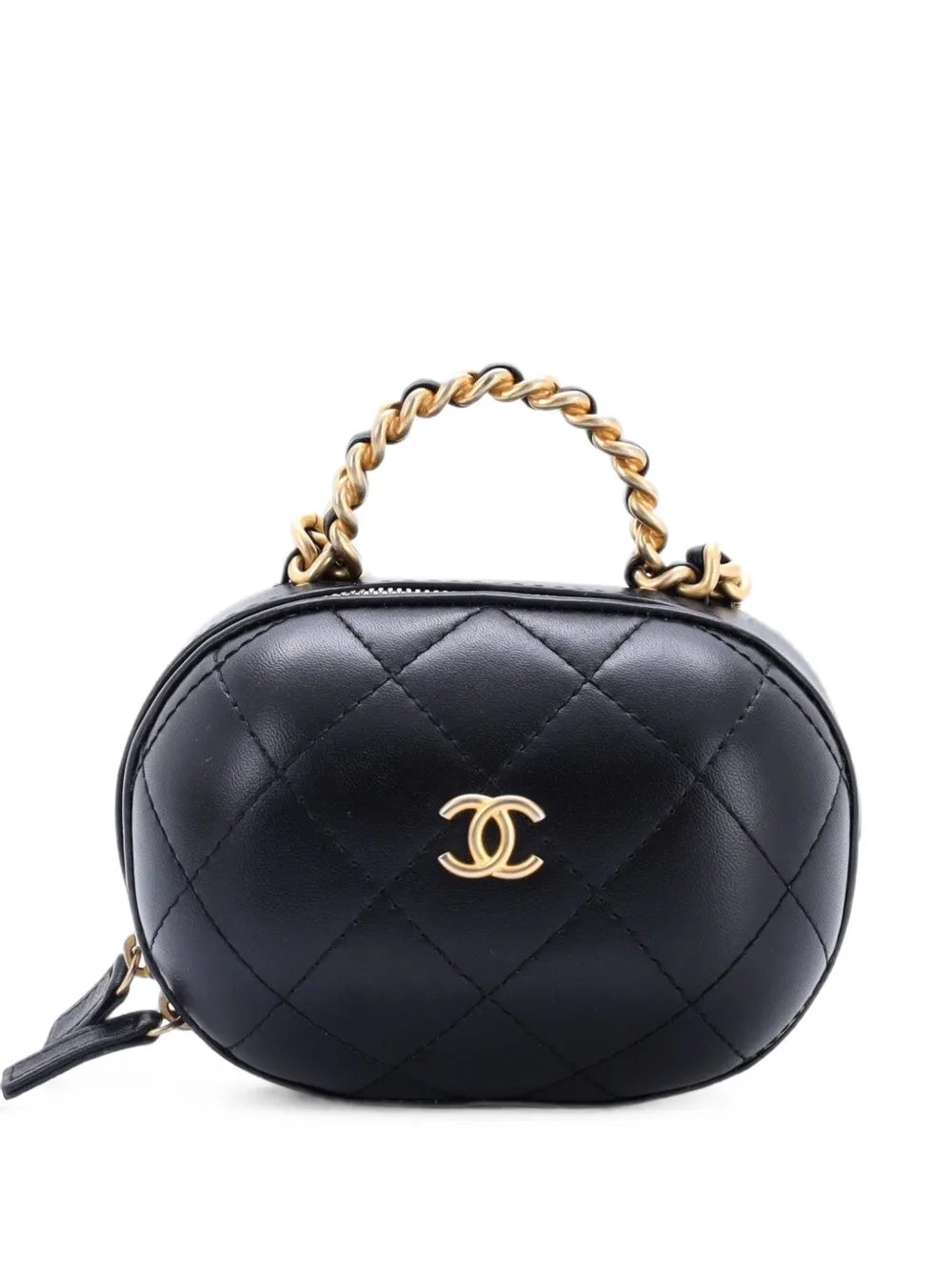 CC Bubble Top Handle Vanity Case with Chain Quilted Lambskin Small satchel