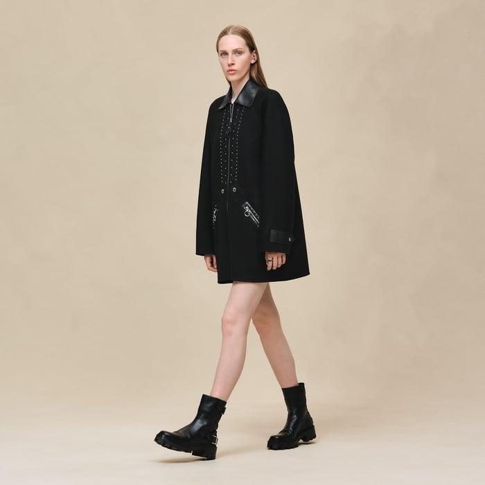 Noir Embroidered Car Coat