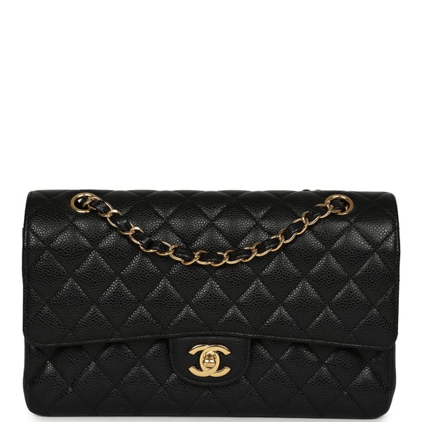 Pre-owned Chanel Medium Classic Double Flap Bag Black Caviar Gold Hardware