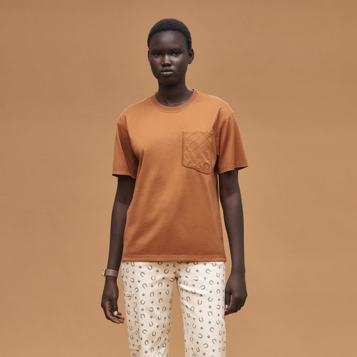 Marron Fauve Maxi Embroidered Pocket T-shirt