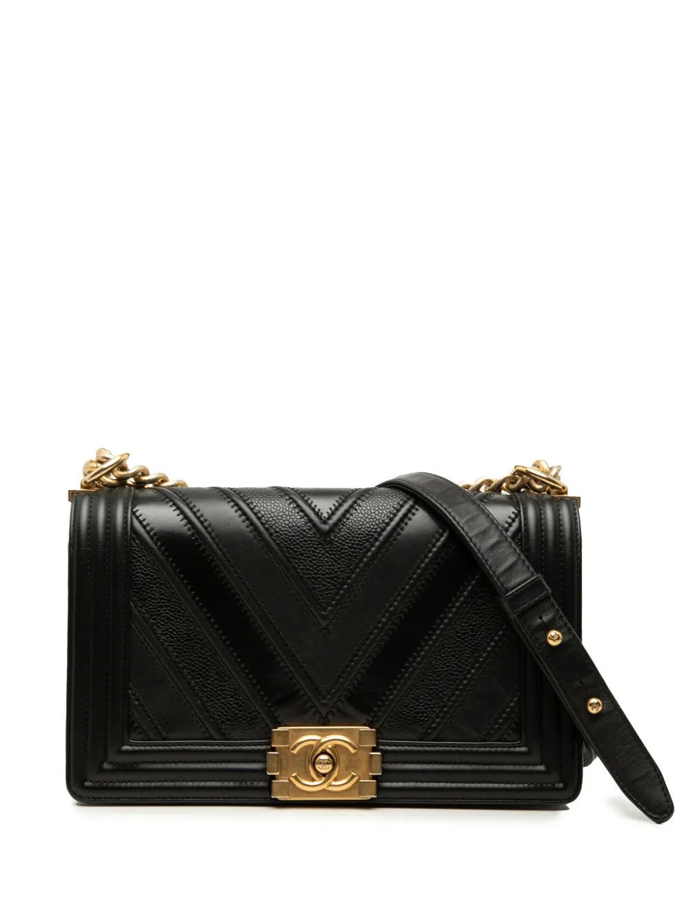 2016-2017 Old Medium Chevron Mixed Leather Boy Flap crossbody bag