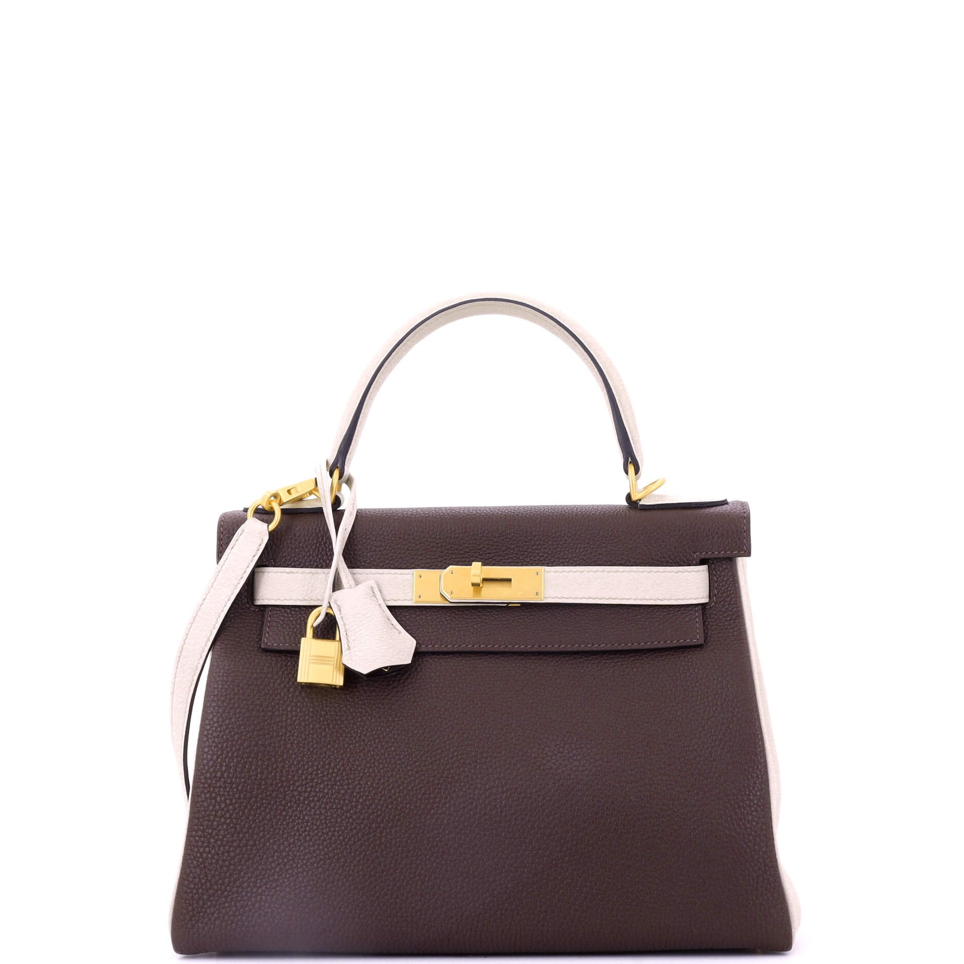 Hermes Kelly Handbag Bicolor Togo with Brushed Gold Hardware 28