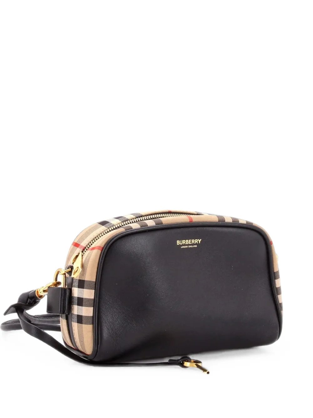 Half Cube Leather with Vintage Check Canvas Small crossbody bag