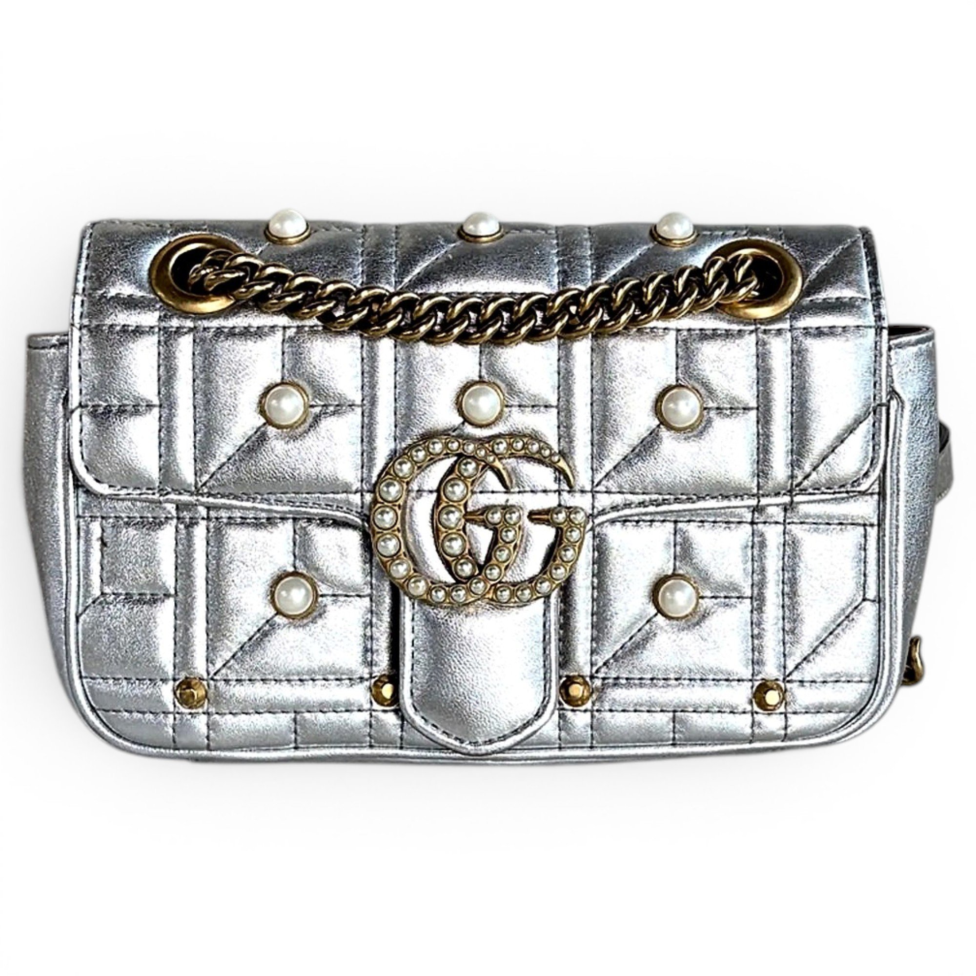 Pearly GG Marmont Flap leather crossbody bag