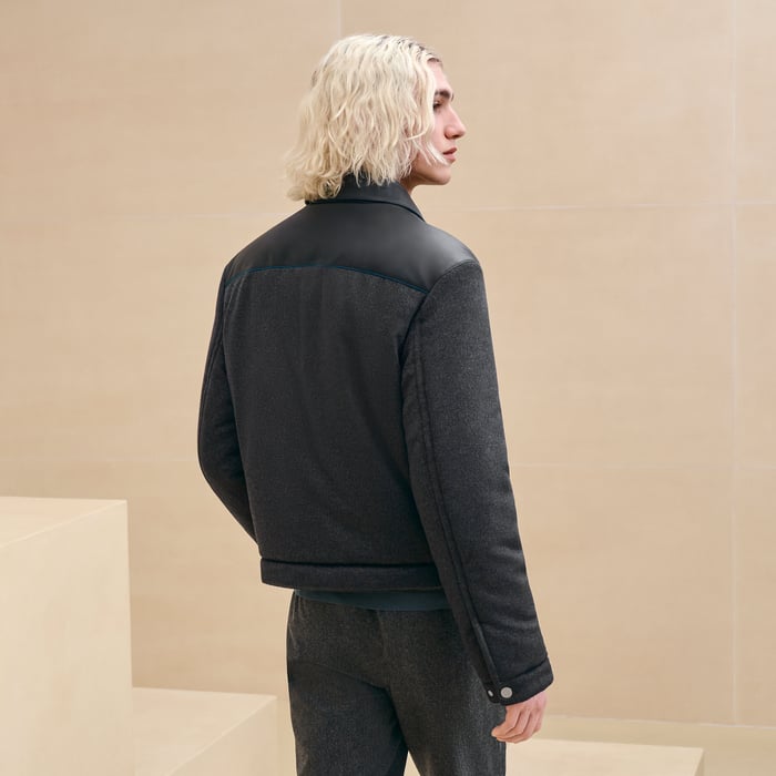 Charbon Straight Cut Jacket With Leather Detail