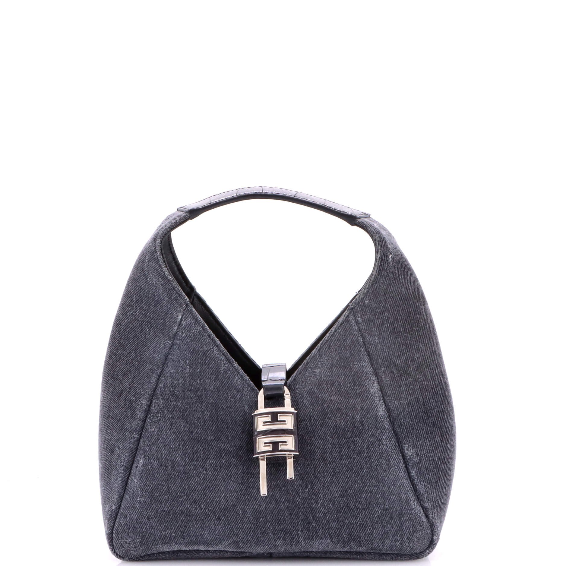 Givenchy Padlock Hobo Washed Denim and Crocodile Embossed Leather Mini