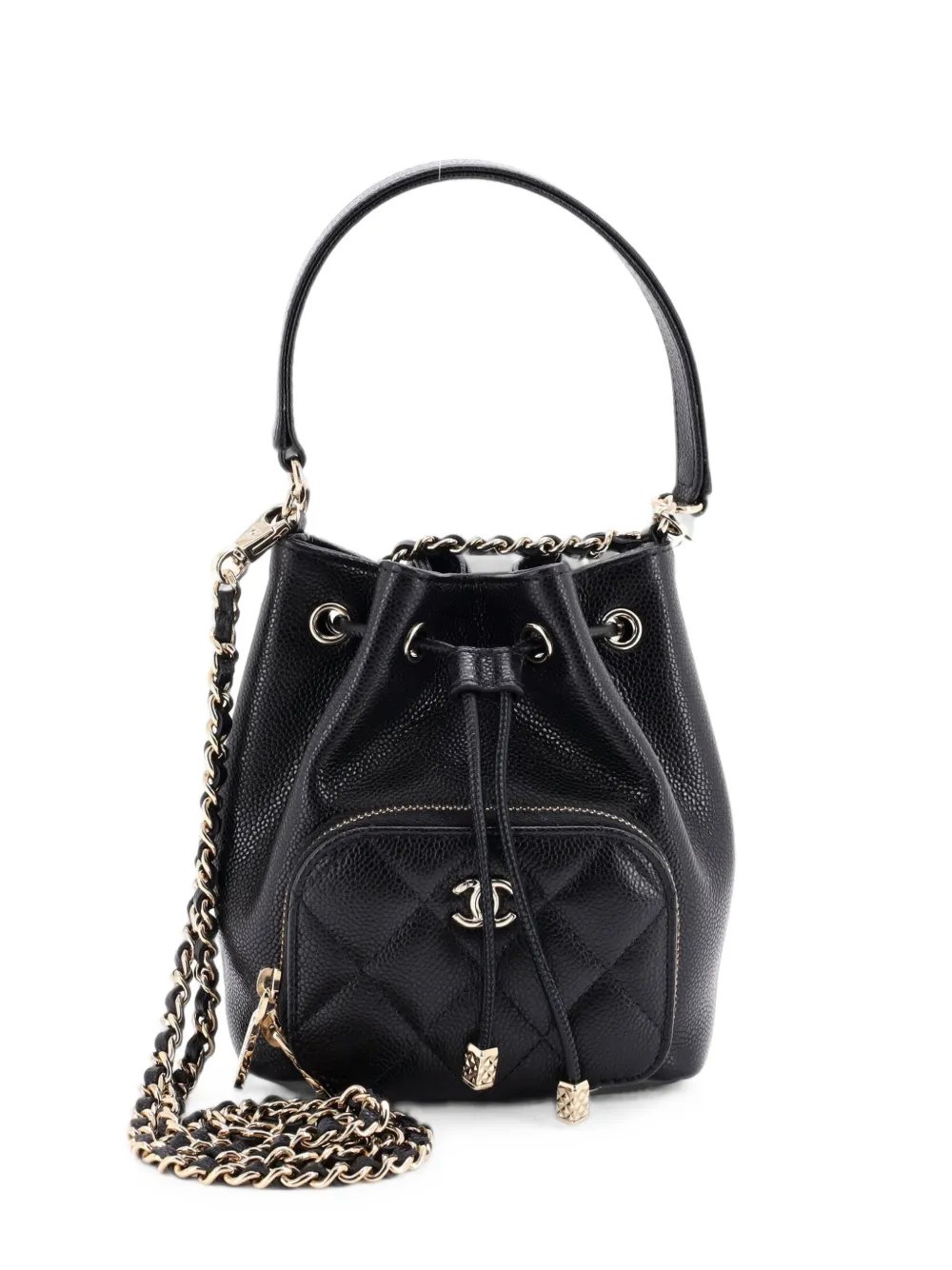 Business Affinity Top Handle Drawstring Quilted Caviar Mini bucket bag