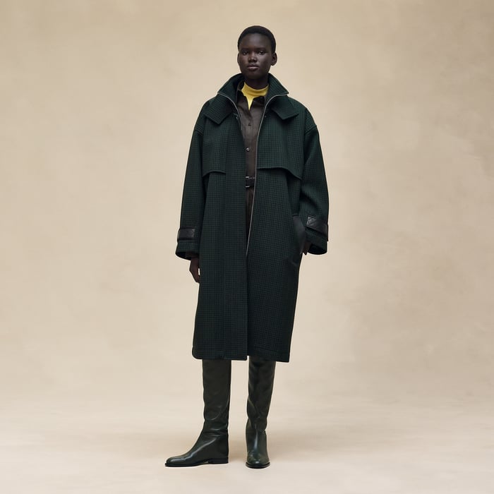 Vert Anglais Long Mixed Leather Coat