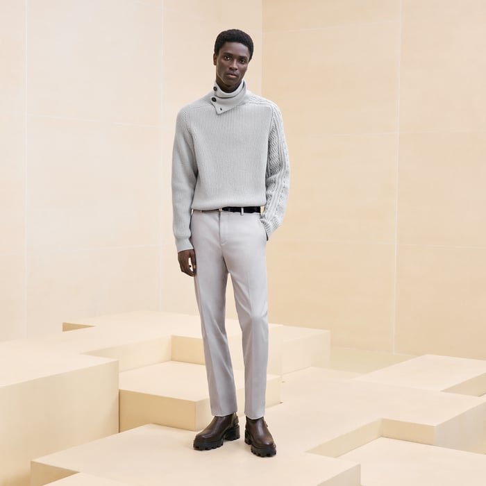 Silex Cashmere "Fisherman Graphique" Twisted Collar Sweater