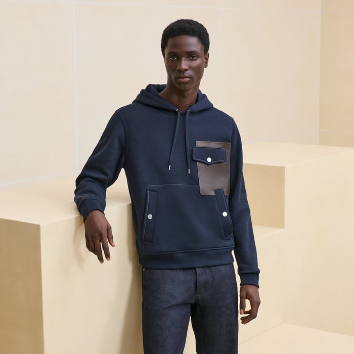Marine "Empreinte Sellier Cuir" Hooded Sweater