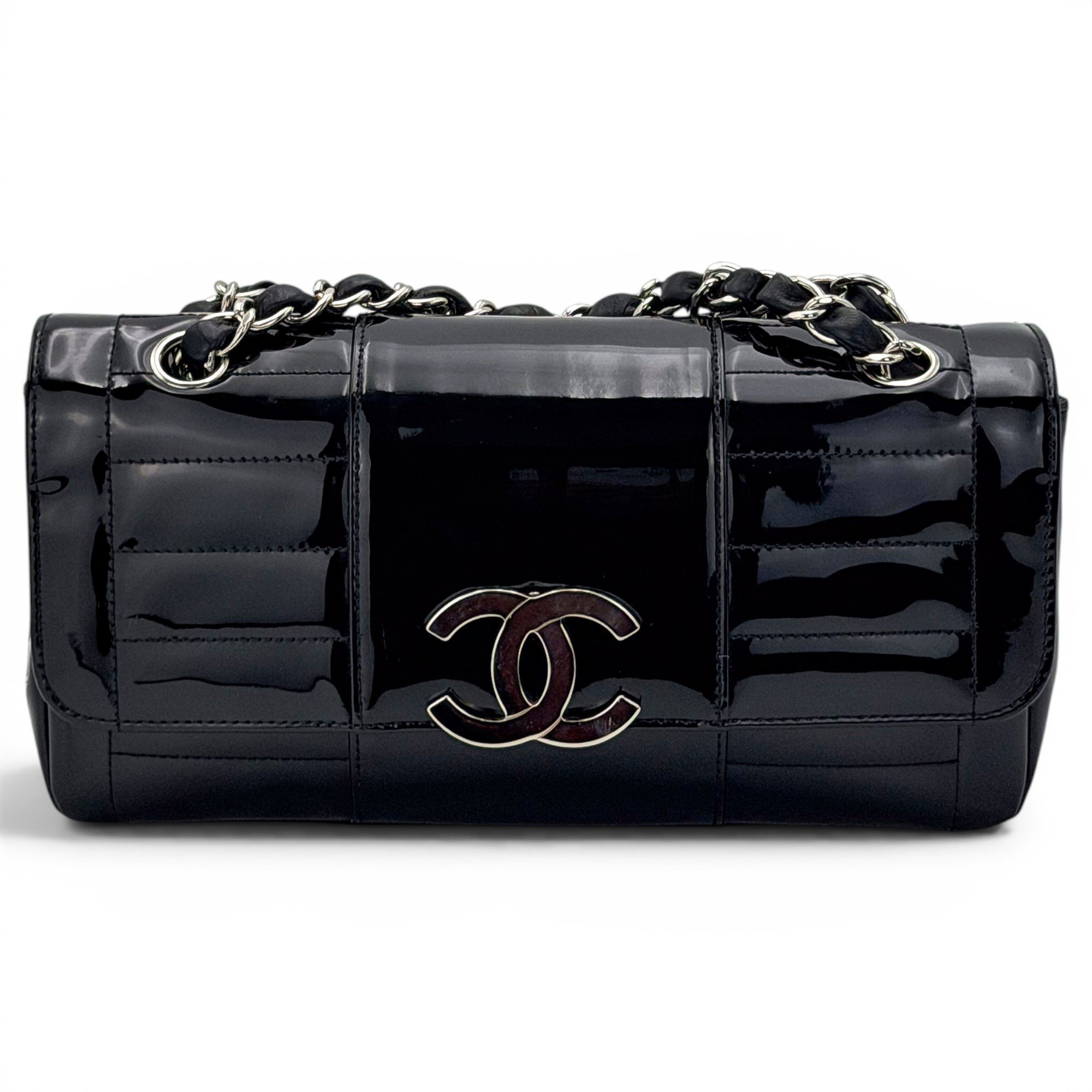 East West Chocolate Bar patent leather crossbody bag