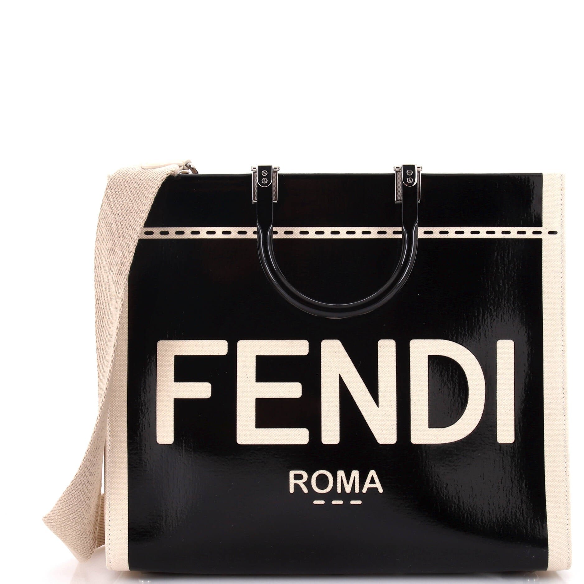 Fendi Sunshine Shopper Tote Patent with Canvas Medium