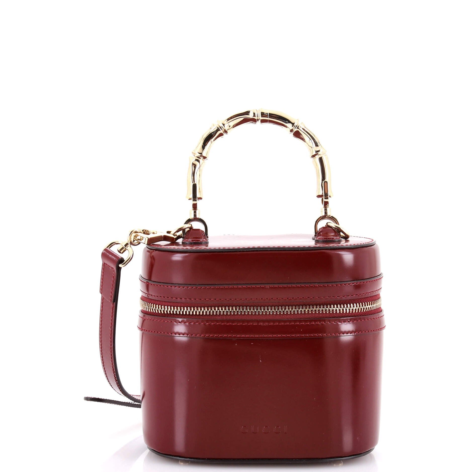 Bamboo Top Handle Vanity Shoulder Bag Patent and Metal Mini