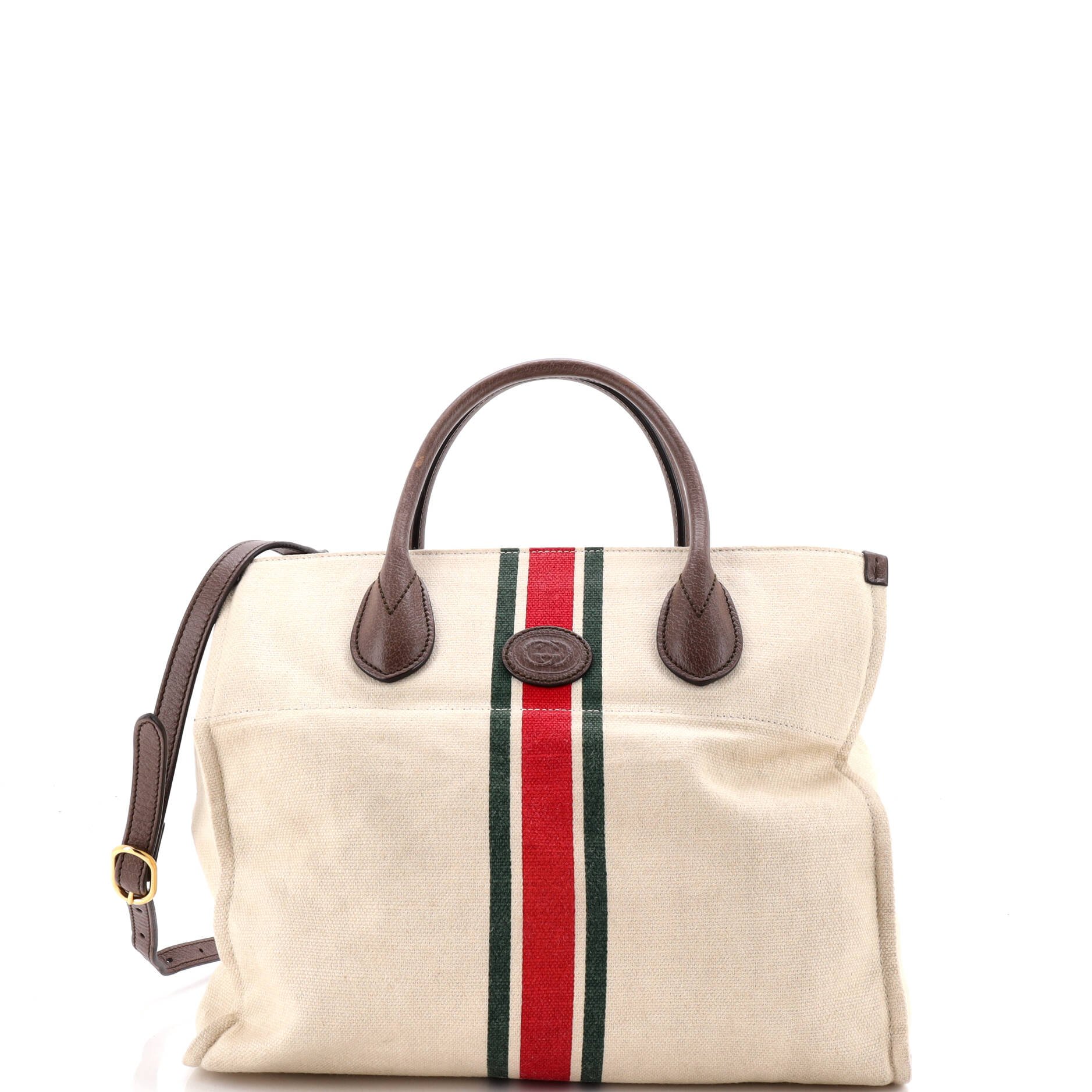 Foldable Web Tote Canvas with Leather Small