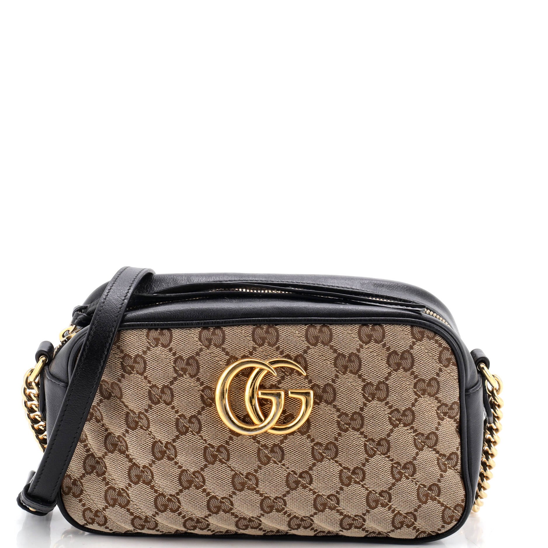 GG Marmont Shoulder Bag Diagonal Quilted GG Canvas with Leather Small