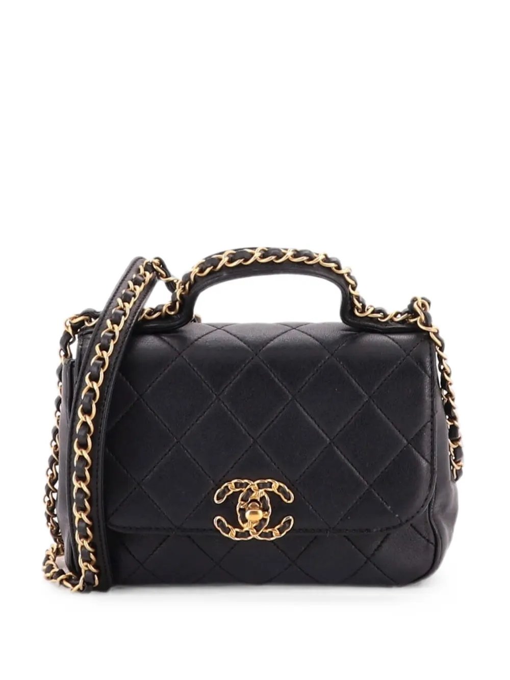 Chain Infinity Top Handle Bag Quilted Lambskin Mini satchel