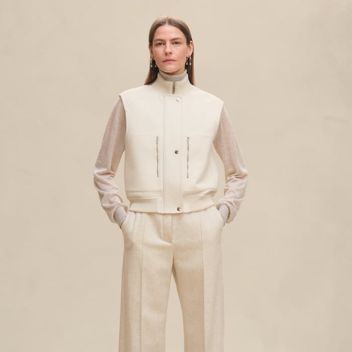 Blanc Naturel Sleeveless Short Bomber Jacket