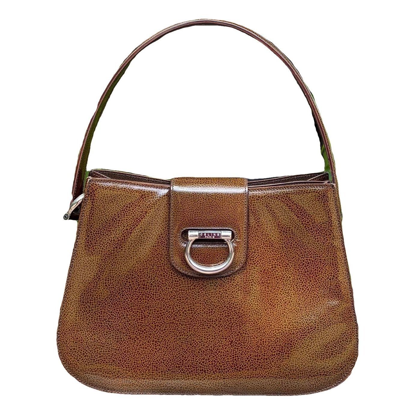 Clasp patent leather handbag
