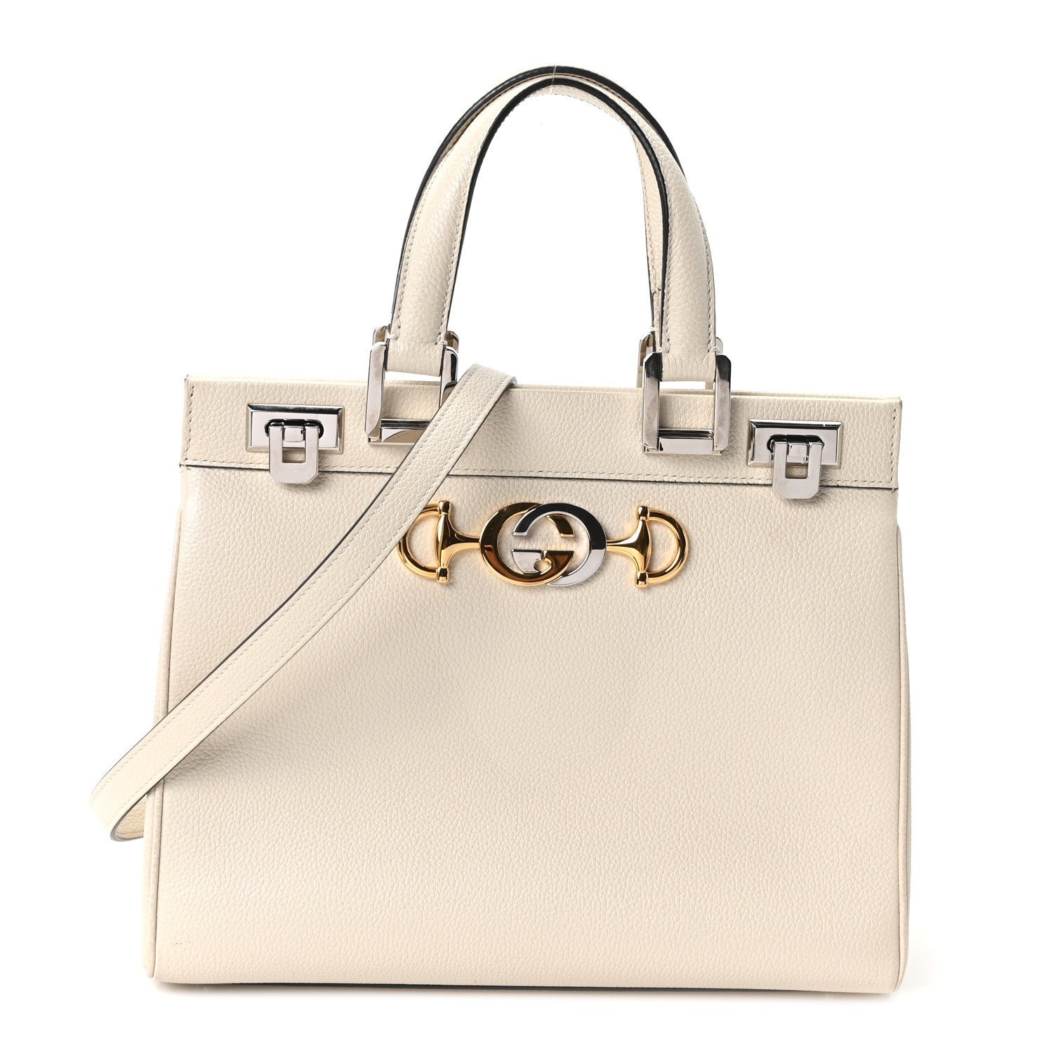 Gucci Grainy Calfskin Small Zumi Top Handle Bag Mystic White