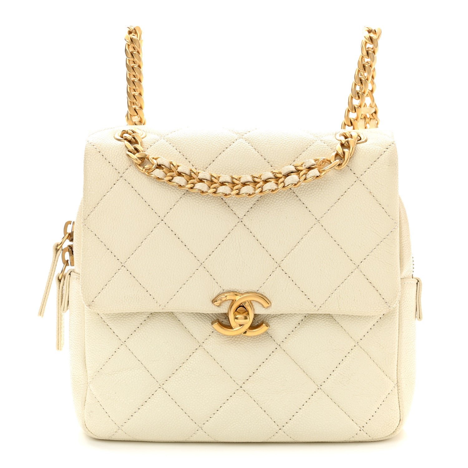 Chanel Shiny Caviar Quilted Chain Melody Backpack White