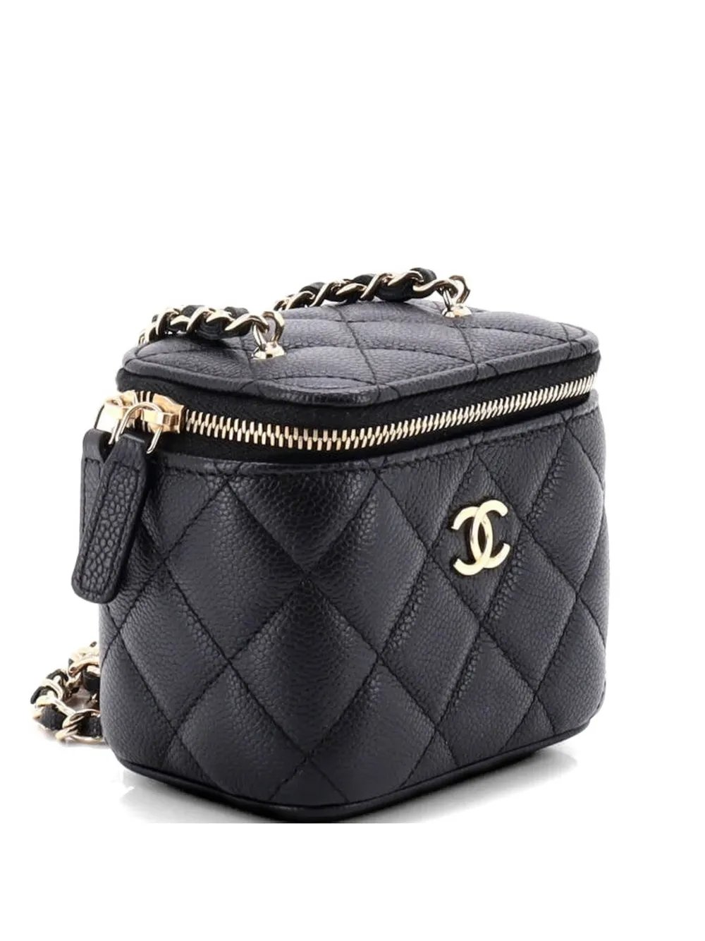 Tiny CC Link Vanity Case with Chain Quilted Caviar Mini clutch bag