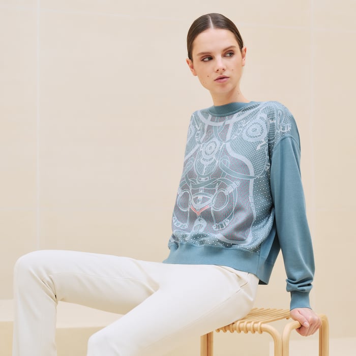 Bleu Arctique "Eperon d'Or Bandana" Long-sleeve Twillaine Sweater