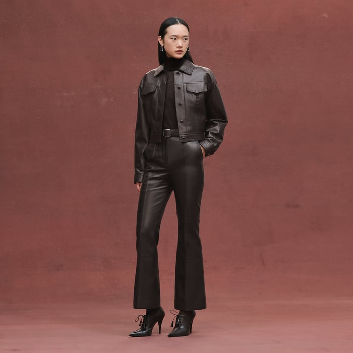 Marron Ébène City Jacket With Perforated Details