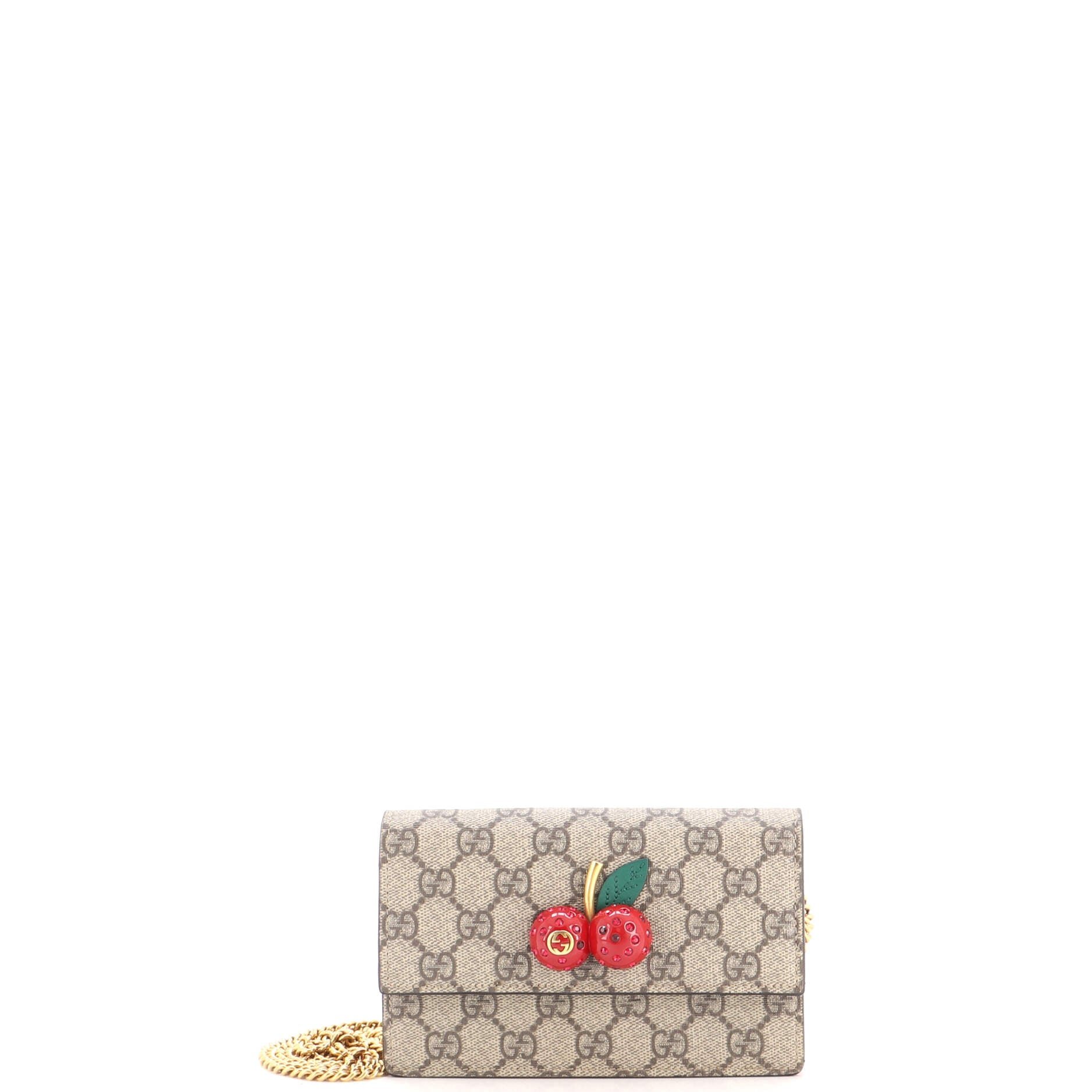Cherries Wallet on Chain GG Coated Canvas Mini