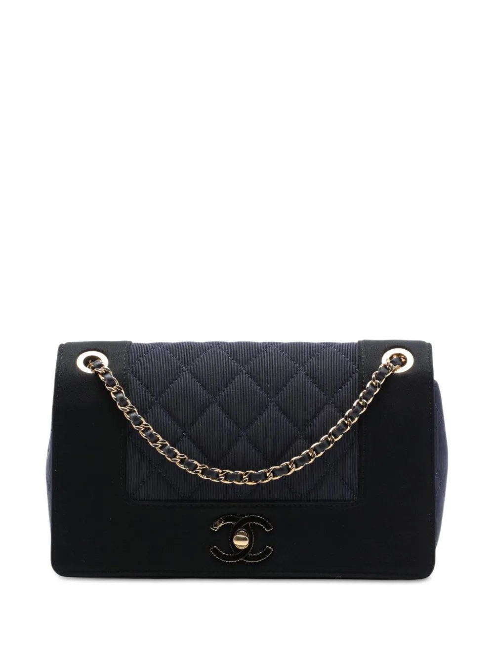 2015-2016 Small Bicolor Quilted Grosgrain Satin Small Mademoiselle Double Flap shoulder bag