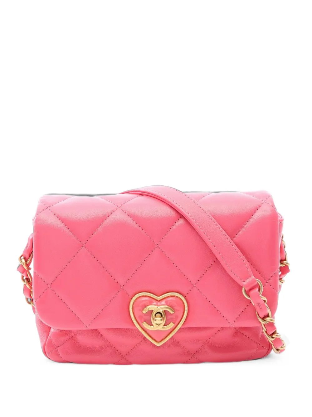 Matelassé heart turn-lock shoulder bag