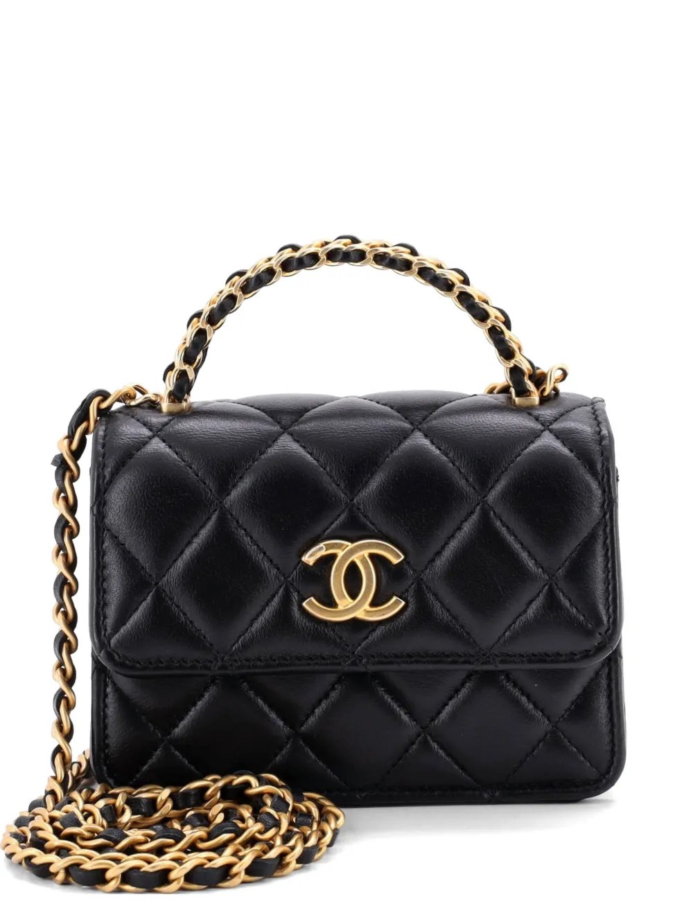 Woven Top Handle CC Flap Clutch on Chain Quilted Lambskin Small satchel