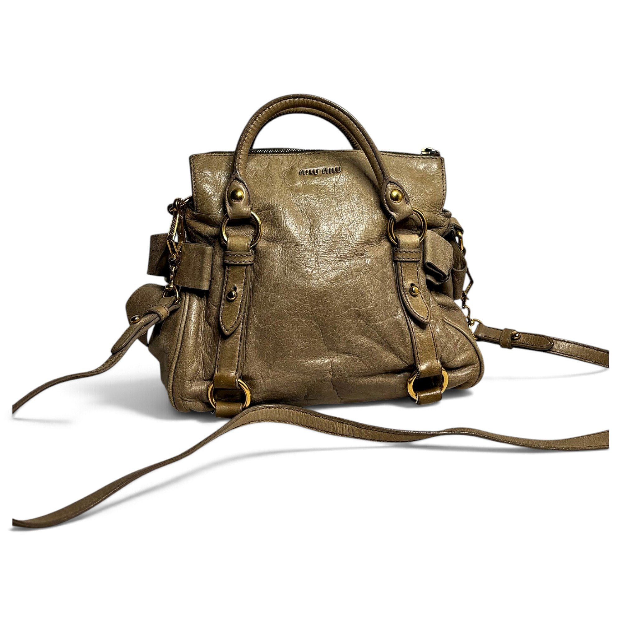 Bow bag leather handbag