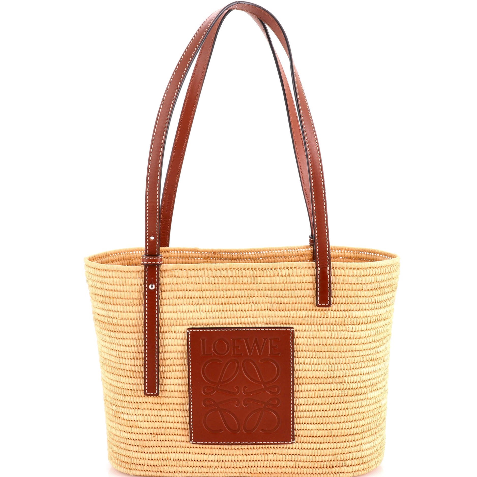 Square Basket Tote Woven Raffia Small