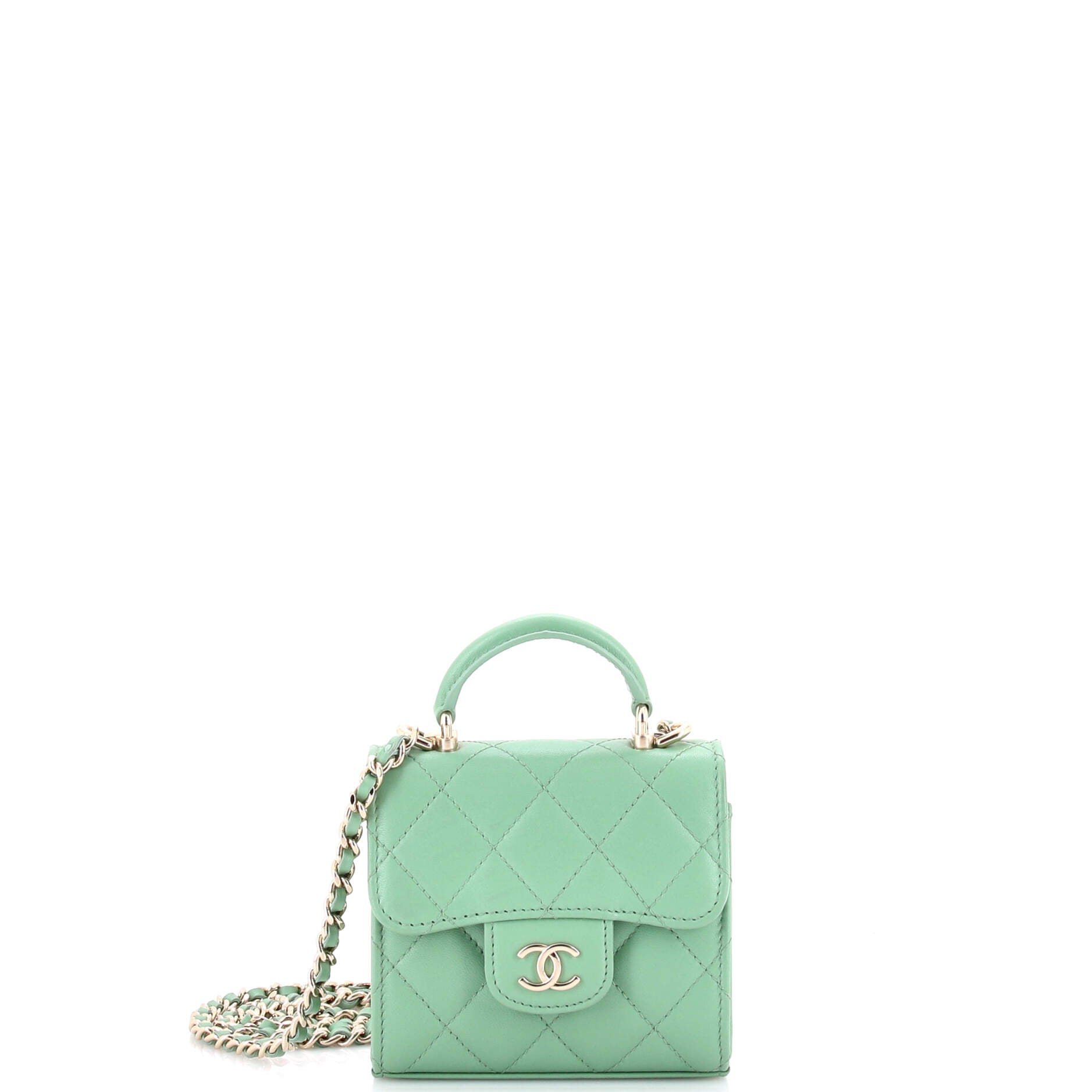Square Classic Flap Top Handle Clutch with Chain Quilted Lambskin