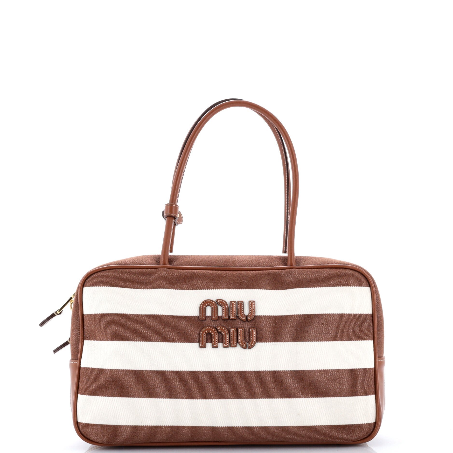 Beau Top Handle Bag Striped Canvas with Leather Large