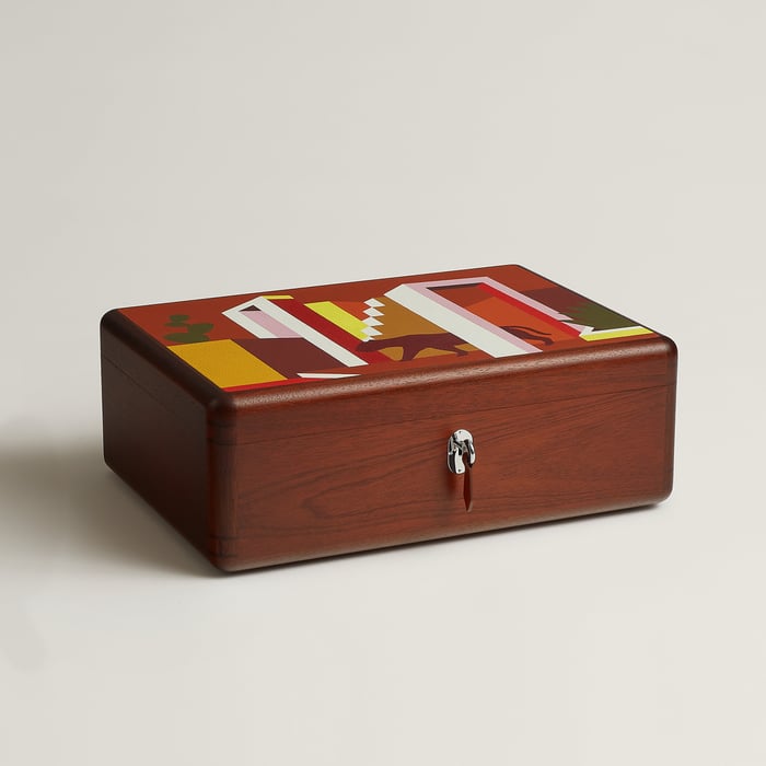 Cuivre Casaque Felin Dans Un Jardin Mexicain Watch and Cufflink Box