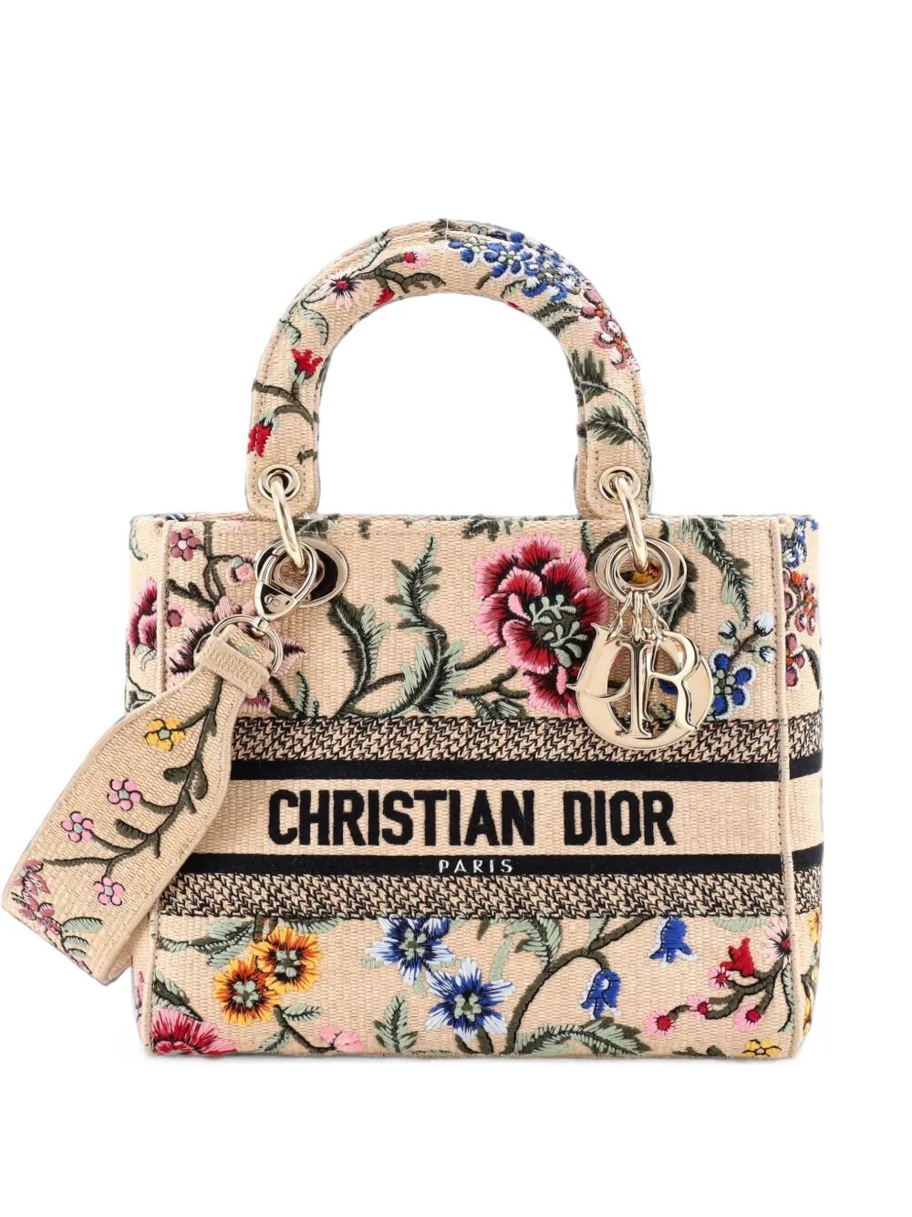 Lady D-Lite Bag Embroidered Raffia Medium satchel