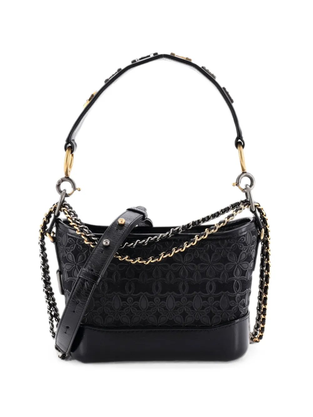 Gabrielle Hobo with Logo Handle Laser Cut Calfskin and Wool Felt Small crossbody bag