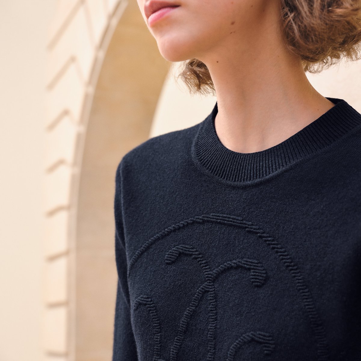 Bleu Noir Cashmere "H Lift" Long-sleeve Sweater