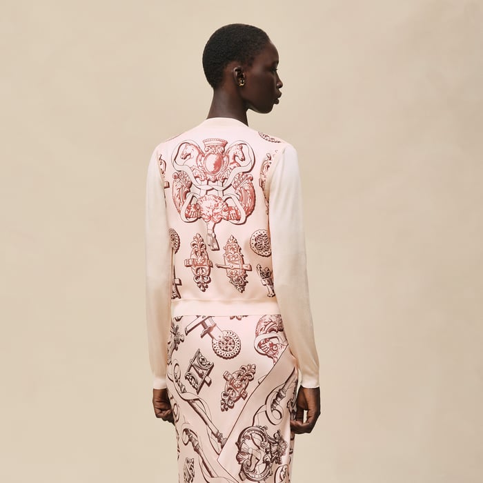 Rose Opaline "Ferronnerie Remix" Long-sleeve Twillaine Cardigan