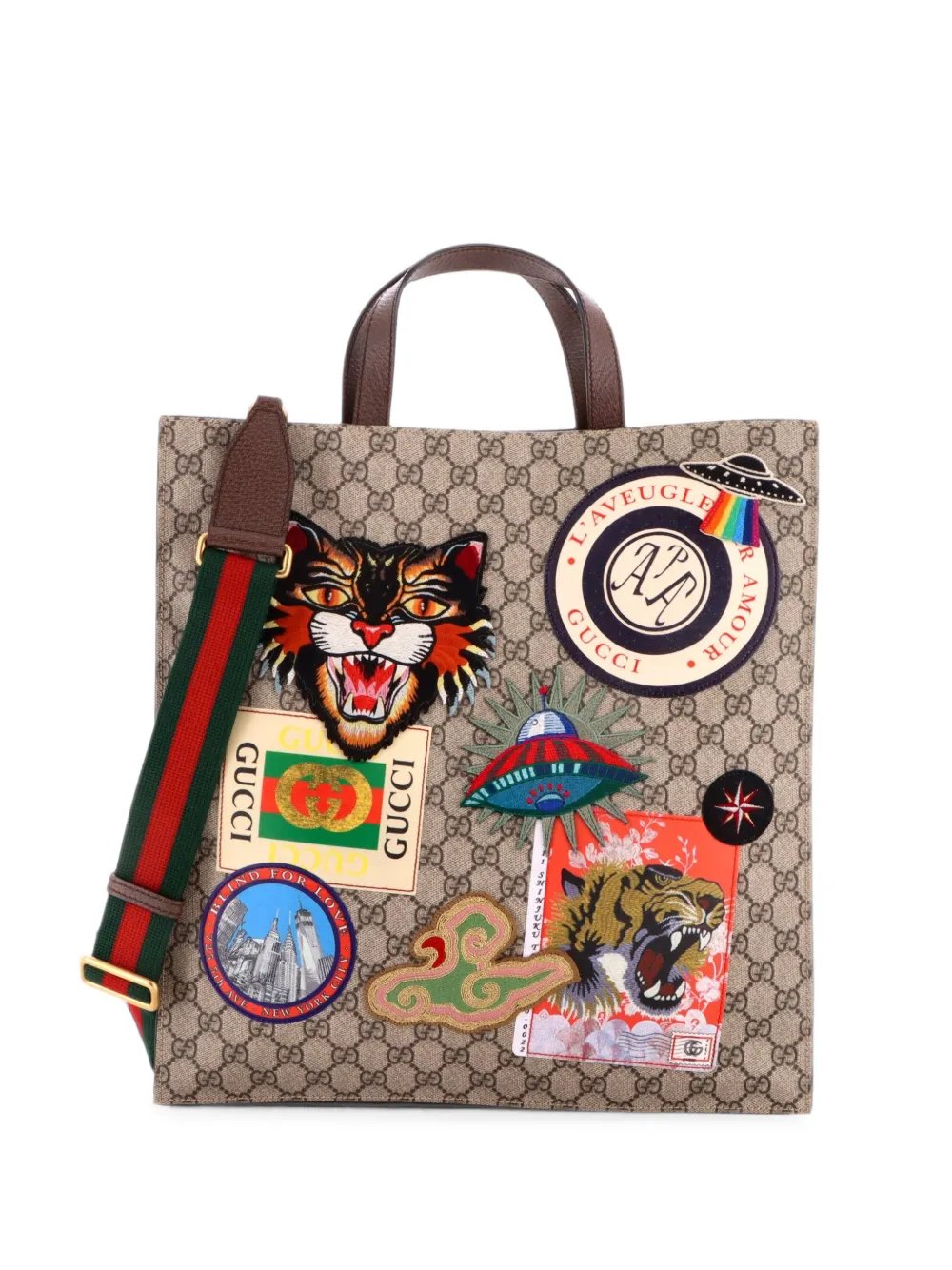 Courrier Convertible Soft Open GG Coated Canvas with Applique North South tote bag