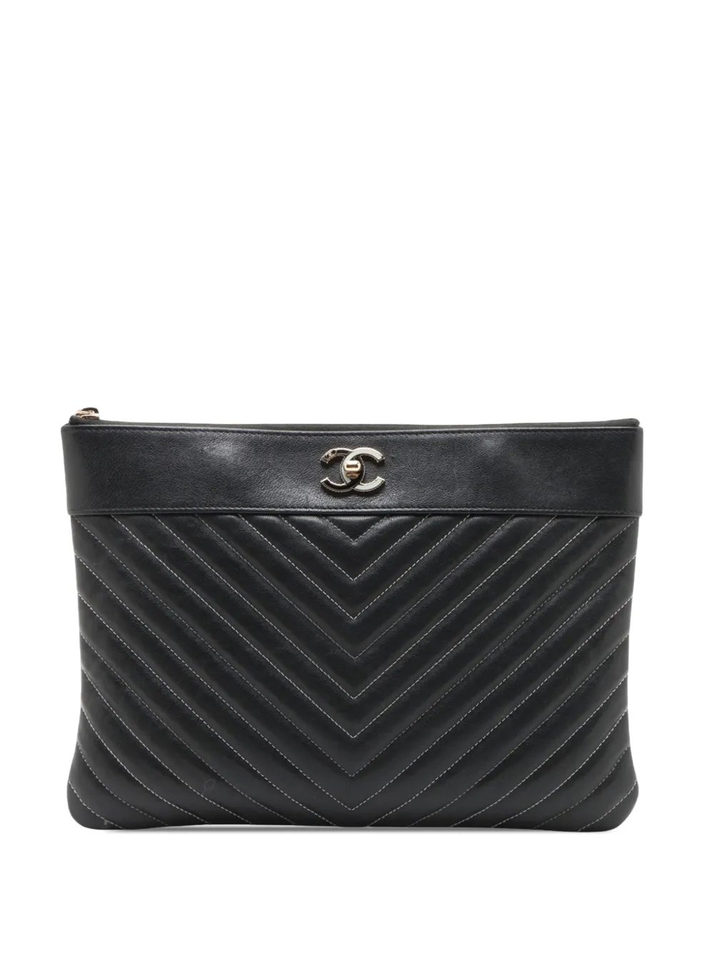 2019 CC Chevron Calfskin clutch bag
